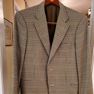 Sport Coat: John Nordstrom/ Lora Piana 100 % Cashmere Beige/Olive Plaid/Size 39